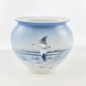 Vintage Lyngby Porcelain Copenhagen Denmark Nautical Fjord Goose Oval Bud Vase